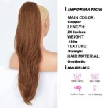 Lange paardenstaart-haarverlenging met trekkoord, lang, glad, kunsthaar, voor dames, 65 cm - Afbeelding 2