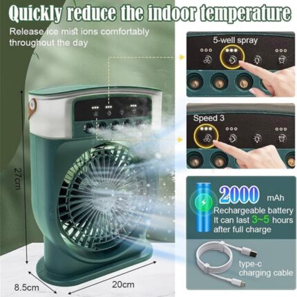 Mini Ventilator - Kleur Groen - Portabel Aircooler - Airco Zonder Slang - Draagbare Airkoeler - Airco Zonder Afvoerslang - Tafelventilator - USB