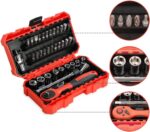 Dopsleutelset 35 delige , in praktische rode koffer, met ratel en dopsleutels - Afbeelding 3