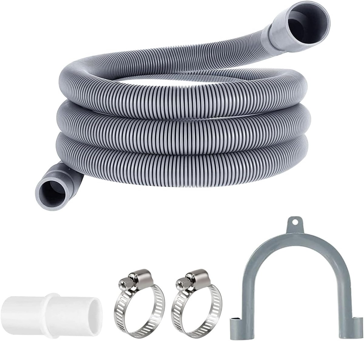 1200x1124 Universele Afvoerslangenset voor Wasmachines en Vaatwassers, 2 Meter, Compleet met Accessoires - Afbeelding 1