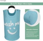 Opvouwbare wasmand 91L, grote wasmand, wasmand, stoffen waszak met handgrepen, handdoekopbergmanden voor hotels - wassorteerder, opbergmand met Wash Me Smiley 38x38x72cm (blauw) - Afbeelding 2
