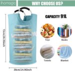 Opvouwbare wasmand 91L, grote wasmand, wasmand, stoffen waszak met handgrepen, handdoekopbergmanden voor hotels - wassorteerder, opbergmand met Wash Me Smiley 38x38x72cm (blauw) - Afbeelding 3