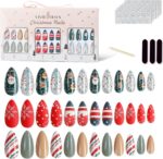 72 stuks nagels voor het lijmen van kunstnagels set pre-lijm druk op nepnagels tips kerstnagel voor meisjes