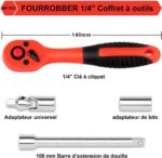 Dopsleutelset 35 delige , in praktische rode koffer, met ratel en dopsleutels - Afbeelding 4