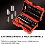 Dopsleutelset 35 delige , in praktische rode koffer, met ratel en dopsleutels - Afbeelding 5