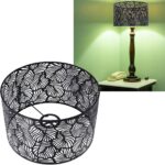 Zwarte metalen lampenkap voor tafellamp E27 - trommelvormig - gesneden bosboom - wandlamp/bedlamp/staande lamp - Afbeelding 7
