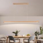 LED Lineaire Hanglamp Houten Eetkamer Hanglamp Moderne Dimbare Eetkamer Lamp met Afstandsbediening Keuken Lamp Hoogte Verstelbare Houten Lamp voor Eetkamer|Woonkamer|Keuken (hout, L120cm)