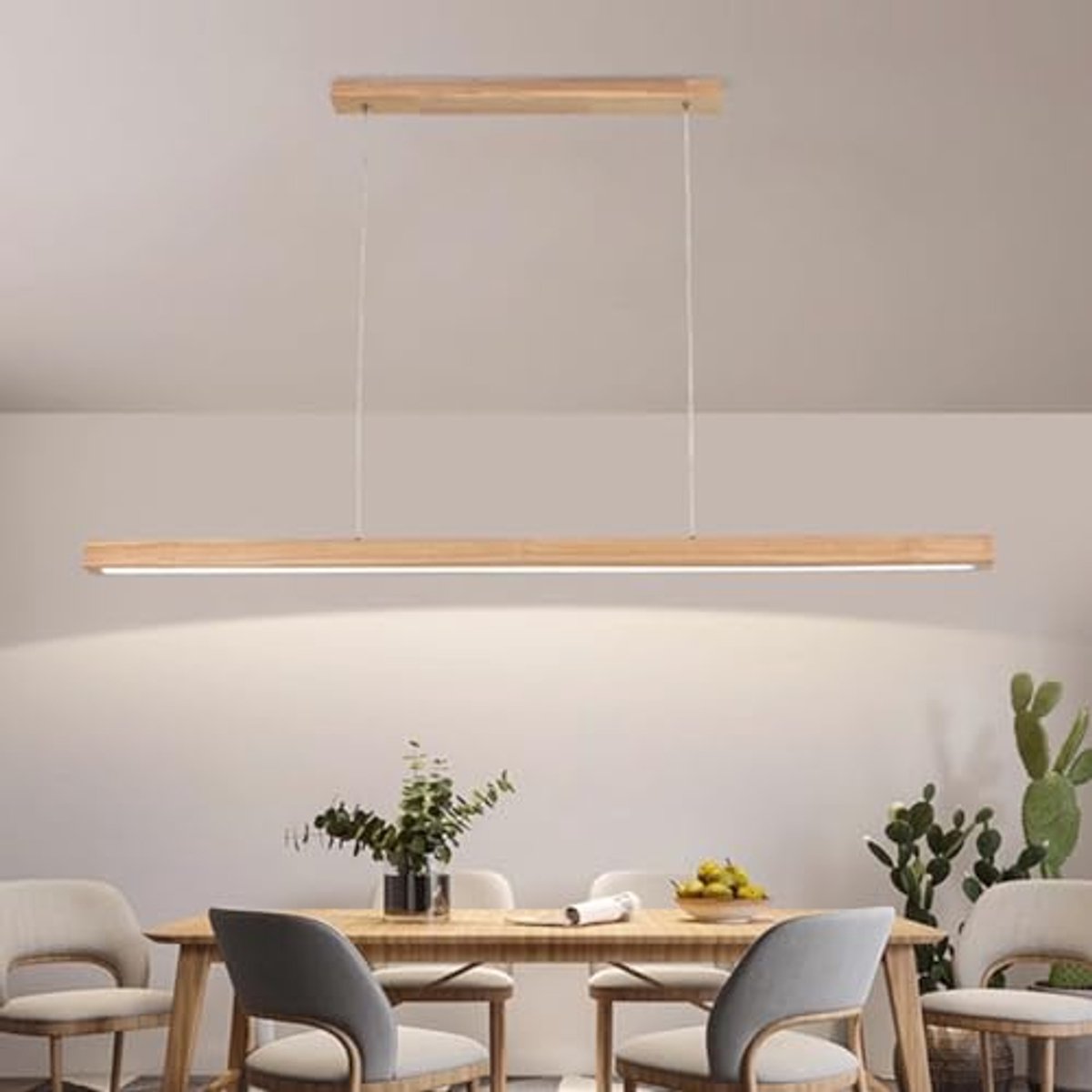 1200x1200 (1) LED Lineaire Hanglamp Houten Eetkamer Hanglamp Moderne Dimbare Eetkamer Lamp met Afstandsbediening Keuken Lamp Hoogte Verstelbare Houten Lamp voor Eetkamer|Woonkamer|Keuken (hout, L120cm) - Afbeelding 1