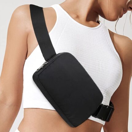 Modieuze buikruiltas, sportheuptas, nylon stof, 2 hoofdvakken en netvakken, ritssluiting, verstelbare riem, voor dames en heren, wit, Heuptas