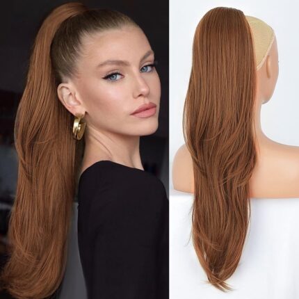 Lange paardenstaart-haarverlenging met trekkoord, lang, glad, kunsthaar, voor dames, 65 cm