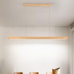 LED Lineaire Hanglamp Houten Eetkamer Hanglamp Moderne Dimbare Eetkamer Lamp met Afstandsbediening Keuken Lamp Hoogte Verstelbare Houten Lamp voor Eetkamer|Woonkamer|Keuken (hout, L120cm) - Afbeelding 4