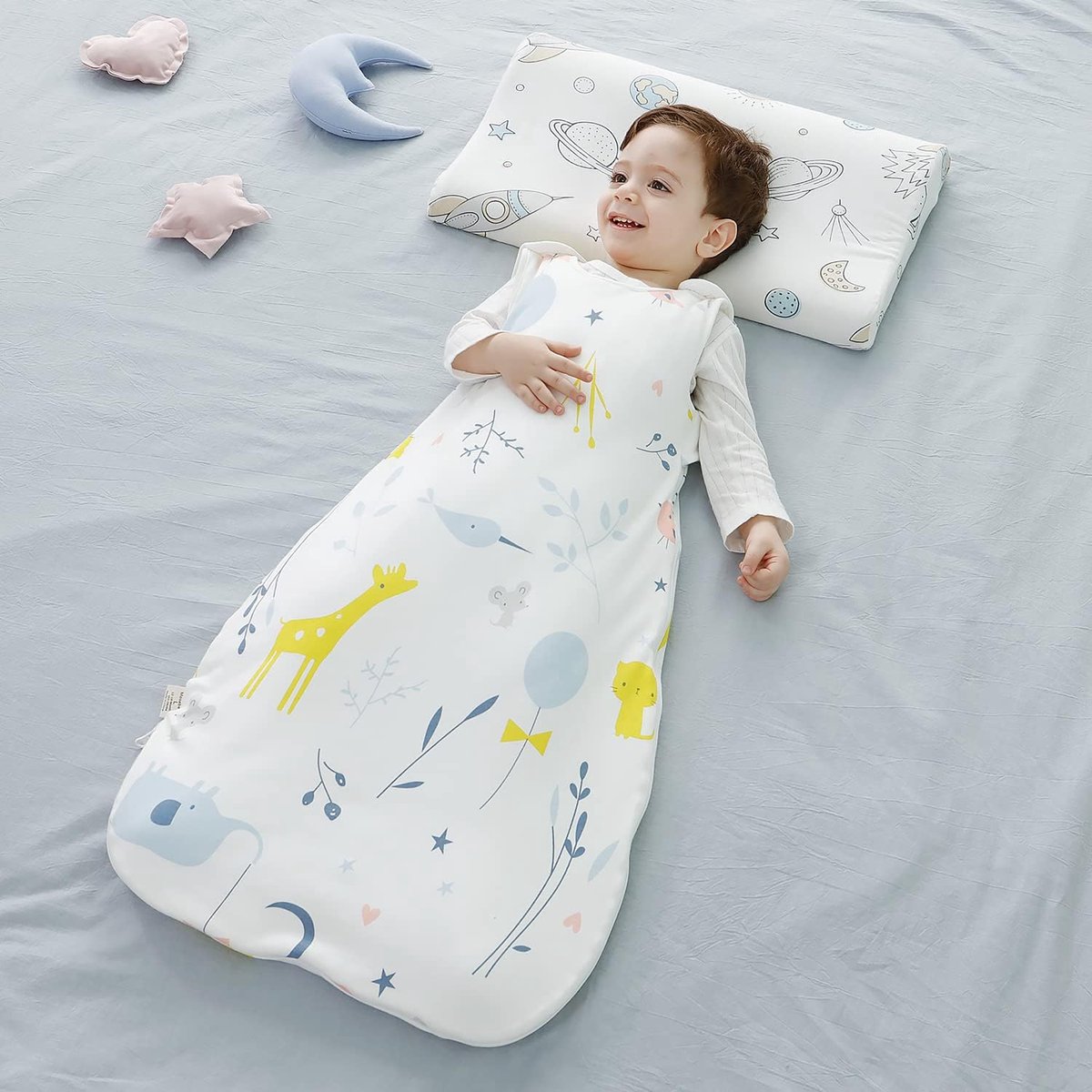 1200x1200 Mosebears Baby winterslaapzak, kinderslaapzak, 2,5 TOG, slaapzak van 100% katoen, verschillende maten, van geboorte tot leeftijd van 12 maanden, slaapzak het hele jaar door (wit dier, 6-12 maanden) - Afbeelding 1