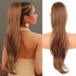 Lange paardenstaart-haarverlenging met trekkoord, lang, glad, kunsthaar, voor dames, 65 cm - Afbeelding 3