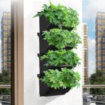 Set van 4 verticale wandbloempotten met automatische irrigatie - Hangende plantenzakken voor binnen en buiten - Donkergroen - Balkondecoratie