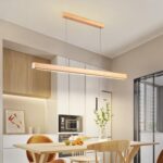 LED Lineaire Hanglamp Houten Eetkamer Hanglamp Moderne Dimbare Eetkamer Lamp met Afstandsbediening Keuken Lamp Hoogte Verstelbare Houten Lamp voor Eetkamer|Woonkamer|Keuken (hout, L120cm) - Afbeelding 3