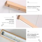 LED Lineaire Hanglamp Houten Eetkamer Hanglamp Moderne Dimbare Eetkamer Lamp met Afstandsbediening Keuken Lamp Hoogte Verstelbare Houten Lamp voor Eetkamer|Woonkamer|Keuken (hout, L120cm) - Afbeelding 6