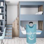 Opvouwbare wasmand 91L, grote wasmand, wasmand, stoffen waszak met handgrepen, handdoekopbergmanden voor hotels - wassorteerder, opbergmand met Wash Me Smiley 38x38x72cm (blauw) - Afbeelding 7