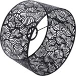 Zwarte metalen lampenkap voor tafellamp E27 - trommelvormig - gesneden bosboom - wandlamp/bedlamp/staande lamp - Afbeelding 8
