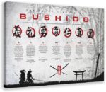 Japanse zeven deugden van Bushido, canvas poster, wanddecoratie, print, schilderij voor woonkamer en slaapkamer, ingelijst, 60 x 90 cm