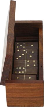 Handgemaakte Domino Game Set - Houten Decoratieve Opbergdoos Met Messing Inlay - Grootte 7.75x2x2 Inch - Afbeelding 2