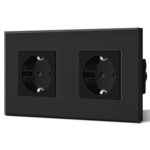 Dubbele Wandcontactdoos Zwart 16Amp Glas Schuko Stopcontacten Inbouw Contactdoos - 157 * 86Mm 250V 1 Vak - Hoge Kwaliteit