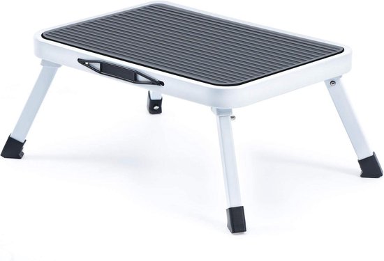 550x375 Inklapbare Opstapkruk van Staal - Trapladder met Antislip Loopvlak - Draagbaar Opstapje tot 150 kg - Wit - Afbeelding 1