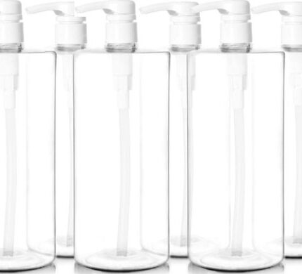 Set van 6x 0,5L pompflessen voor shampoo, herbruikbare plastic pompdispenser, zeepdispenser, lotiondispenser, lege fles voor vloeibare shampoolotions, keuken, badkamer (witte pomp)