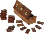 Handgemaakte Domino Game Set - Houten Decoratieve Opbergdoos Met Messing Inlay - Grootte 7.75x2x2 Inch