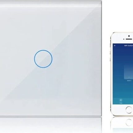 Lichtschakelaar Touch WIFI 1 gang 1 Weg 220V Compatibel met Alexa, Schakelaar Licht Glas Screen Wandschakelaar Tuya Smart Life App Bediening Wit