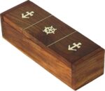 Handgemaakte Domino Game Set - Houten Decoratieve Opbergdoos Met Messing Inlay - Grootte 7.75x2x2 Inch - Afbeelding 4