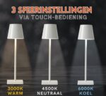 Tafellamp industrieel - USB-C oplaadbaar leeslamp - Dimbare Touch LED Lamp Wit - Zware kwaliteit bureaulamp - Nachtlamp draadloos voor woonkamer & nachtkastje slaapkamer - 38cm bedlamp - Afbeelding 2