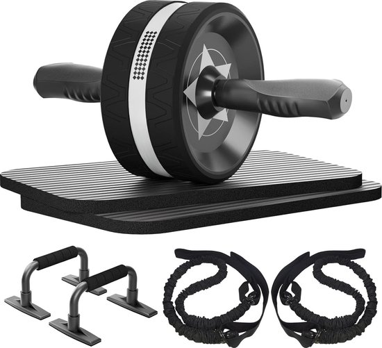 550x501 6-in-1 Buikroller en Fitnessset voor Thuisfitness - Effectieve Buikspiertrainer met Weerstandsbanden en Push-ups - Afbeelding 1
