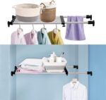 Verstelbare metalen opbergrek voor kledingkast - Zwarte kastorganizer - Uitbreidbaar met spanplank - DIY verdeler voor keuken en badkamer - 84-117,5 cm - Afbeelding 2