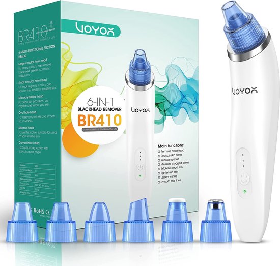 550x523 VOYOR Vacuüm Zuig Gezichtsreiniger Elektrisch met 6 microkristallijne kop voor dames en heren Black Heads Extraction BR410 - Afbeelding 1