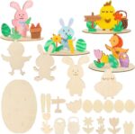 Pakket van 4 Houten Hangers Pasen om te Schilderen, Paas Hanger Hout, Paas Decoratie, Knutselen, Kinderen Hout, Decoratieve Hanger Houten Pasen, DIY Houten Knutselset met Schildergereedschap.