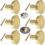 Meubelknop goud, kastknoppen, messing handgrepen voor de winkel rond, 28 mm hardware massief messing ronde kleine gaatjes kleine handgreep, voor kastdeuren en ladekasten, met schroeven (6 stuks)