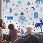 Kerst Raamstickers 9 Vellen, Sneeuwvlokken Rendier, Kerstboom, Huis Raamstickers Dubbelzijdige Stickers voor Glas, Deur, Koelkast, Spiegels, Feest, Huisdecoraties - Afbeelding 4