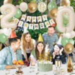 40e verjaardag decoraties voor mannen vrouwen, 40e verjaardag ballonnen met nummer 40 folieballon salie groen wit gouden ballonnen gelukkige verjaardag banner verjaardag taart topper voor 40e - Afbeelding 5