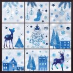 Kerst Raamstickers 9 Vellen, Sneeuwvlokken Rendier, Kerstboom, Huis Raamstickers Dubbelzijdige Stickers voor Glas, Deur, Koelkast, Spiegels, Feest, Huisdecoraties