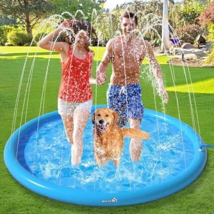 Pecute waterstraalmat 150cm, sproeimat, antislip, 0,55 mm dik, scheurvast, watermat van stevig pvc, verstelbare waterstralen, zomers buitenspelen voor kinderen, volwassenen en honden