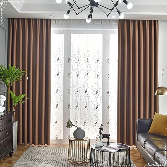 550x550 Polyester slaapkamer gordijn 132x 213 cm lang, verduisterende gordijnen 2 panelen set verdikt effen kleur koffie thermisch gordijn 132 cm B x 213 cm L - Afbeelding 1