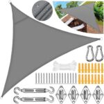 Zonnezeil, driehoekig, 3 x 3 x 3 m , PES polyester, waterdicht, zonwering op balkons, tuinen en terrassen, grijs