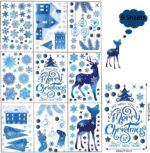 Kerst Raamstickers 9 Vellen, Sneeuwvlokken Rendier, Kerstboom, Huis Raamstickers Dubbelzijdige Stickers voor Glas, Deur, Koelkast, Spiegels, Feest, Huisdecoraties - Afbeelding 5