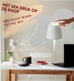 Tafellamp industrieel - USB-C oplaadbaar leeslamp - Dimbare Touch LED Lamp Wit - Zware kwaliteit bureaulamp - Nachtlamp draadloos voor woonkamer & nachtkastje slaapkamer - 38cm bedlamp - Afbeelding 5