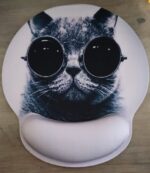 Muismat met polssteun, ergonomische polssteun van traagschuim, antislip rubberen basis voor computer en kantoor 25x23 kat met bril