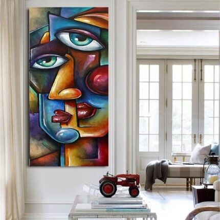 Abstract Ontwerp Handgeschilderde Modern Wall Art schilderij Geometry Gezichten Olieverfschilderij Abstract Portretten Olieverf..