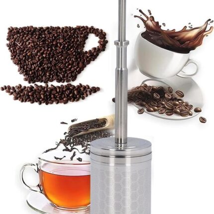 Draagbare Roestvrijstalen Franse Pers voor Koffie en Thee met Veeraangedreven Zeef - Koffiezetplunjer voor Warm en IJskoud Brouwen - Herbruikbare Filterpers