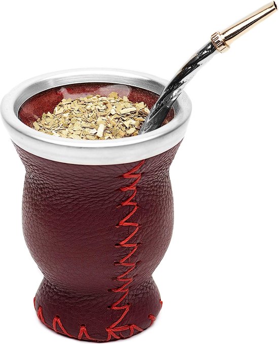 550x677 Mate (Mate beker) glas - met Bombilla (Sorbet) voor Yerba Mate Drink (wijnrood) - Afbeelding 1