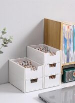 Stapelbare desktop-organizer, ladebox, vrij combineerbaar, bureau-opslag, gebruiksvoorwerpen, make-up, cosmetica, sieraden, opbergladen, elk 18,5 x 11,5 x 7 cm, wit - Afbeelding 6