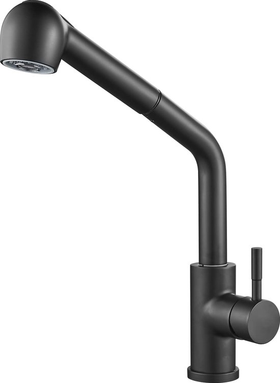 550x752 Kraan keuken, zwart, uittrekbaar, keukenkraan, uittrekbaar, van roestvrij staal, 360° draaibaar, eenhands-mengkraan, keuken, armatuur, hoge druk, wastafelarmatuur - Afbeelding 1